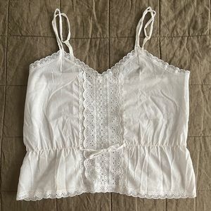 Vintage 1970s-80s White Poly/Cotton Eyelet Camisole, Size Small